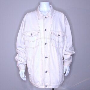 CORNICHE Vintage Denim Jean Jacket XL White TAN Stitch RARE Vtg 90s GRUNGE USA